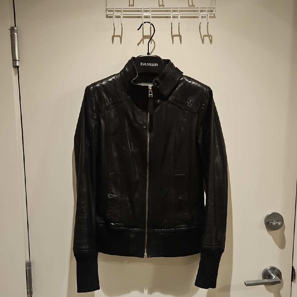 Leather Bomber Jacket - XS